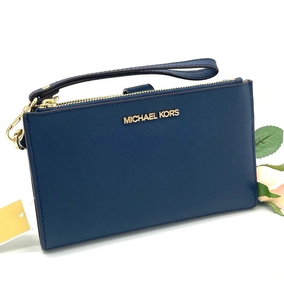 Michael Kors Large Double Zip Wallet Wristlet Navy Blue (NWT) - Picture 1 of 7